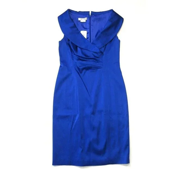 Kay Unger | Dresses | Nwt Kay Unger Portrait Shawl Collar Royal Blue  Stretch Satin Sheath Dress 2 | Poshmark